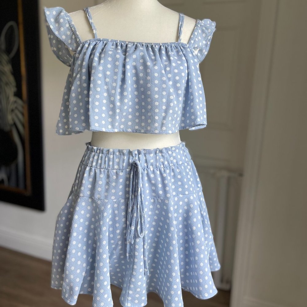 Baby Blue Polka Dot Two Piece Outfit
